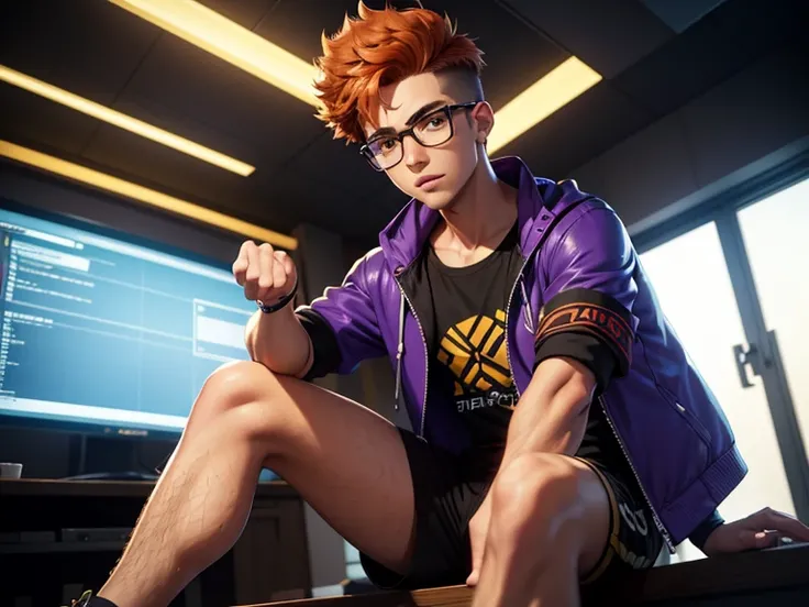  High resolution,  Ethan Oliver is a 15-year-old Pokémon trainer ,  with fair skin and medium short height .  He has orange curly hair ,  with a modern cut that keeps the sides shaved ,  a touch of style that contrasts with his reserved look .  He wears a ...