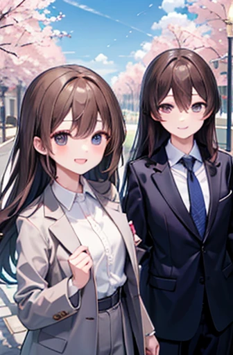 （Beautiful sister:1.3）、 happy face,Spring atmosphere、In a suit、Wave、noon、 brown hair, long hair,, big chest、