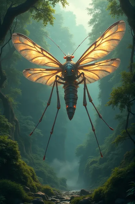 Turn a mosquito into the biggest mosquito on earth
Body size: 190 cm
Wings: beautiful, big and colorful
Body color: silver and gold
Big and bright eyes that shine like colored lights at night
Legs: long, narrow legs that are set apart from the body: flying...