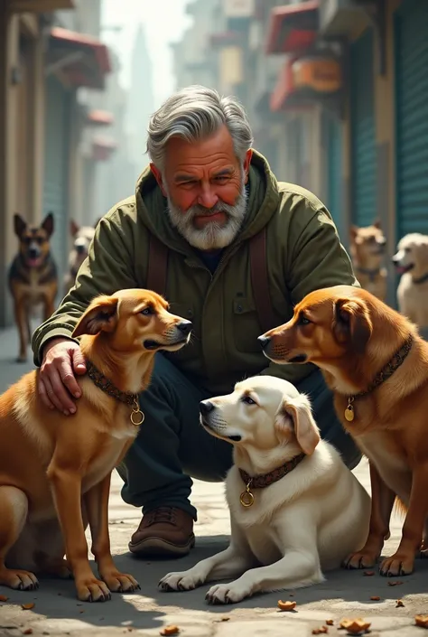 A man taking care of stray dogs