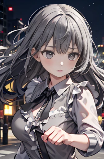 Best Quality, Realistic, 8k,  high definition, 女の子1people, woman, ( skin pattern ), (Big Breasts), (Professional Lighting, Bokeh), (street), (people々, crowd: 0.6), market, (  knight : 1.2), (gray: 2.0), (blouse: 1.5), (Bring: 0.6), nice, bloom, (Floating H...