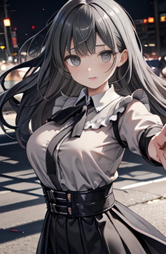 Best Quality, Realistic, 8k,  high definition, 女の子1people, woman, ( skin pattern ), (Big Breasts), (Professional Lighting, Bokeh), (street), (people々, crowd: 0.6), market, (  knight : 1.2), (gray: 2.0), (blouse: 1.5), (Bring: 0.6), nice, bloom, (Floating H...