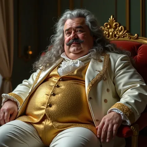  An elderly male aristocrat with great power in 18th century Europe , thick double chin ,Noble Face,Best Quality,masterpiece,obesity, WEARING ,white,  very elegant, Big Mustache, I Cant Translate 。 the input format is incorrect 。&#39;I dont draw a woman , ...