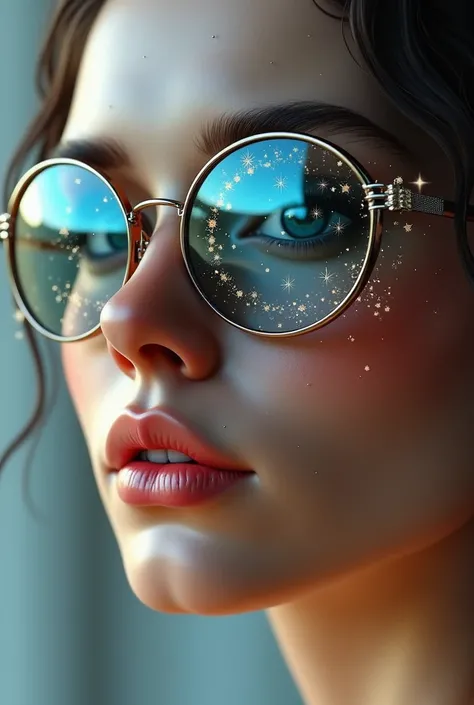  Close up on the genitals physical rendering {x} The model is wearing glass sunglasses with stars and the moon on the glass.