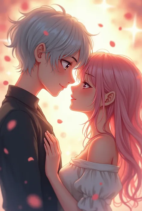 What its like to be in love physically,  Describe love by the boy with silver hair, The girl with light pink hair