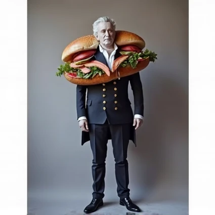 European aristocrat with his head in a sandwich