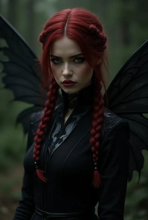 Fairy red braided hair black clothes geheimnisvoll evil beautiful 