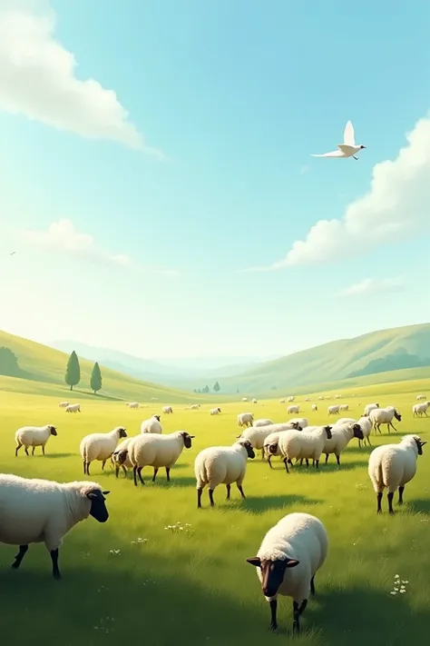 A flock of sheep and sheep running in a flat place 