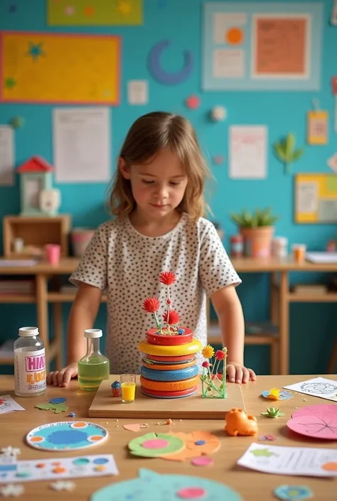  Create an image of a science fair but the position is about the iodine clock experiment that is based on the position aesthetically what it would look like
LET IT BE A PUSTOOO with paper and cardboard, decoration and so 