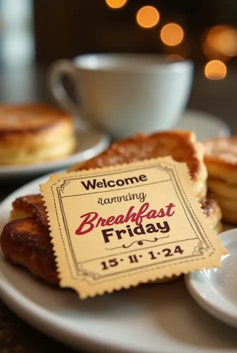  A ticket to claim a breakfast that says Welcome,  breakfast Friday , date 15 /11/24 