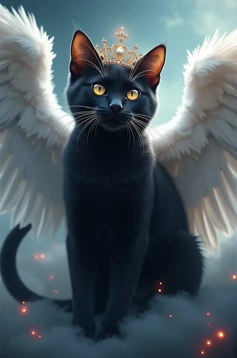 Black cat with angel wings and crown