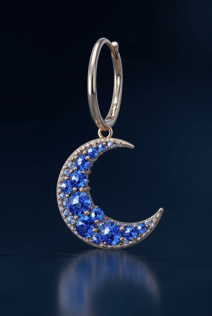 A moon shaped earing, with fram made of white gold, containing celestial saphire jewelery