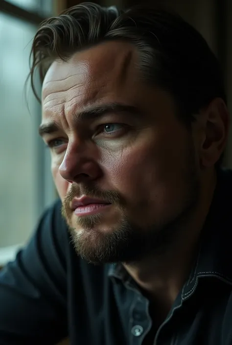 Leonardo DiCaprio in his struggling face