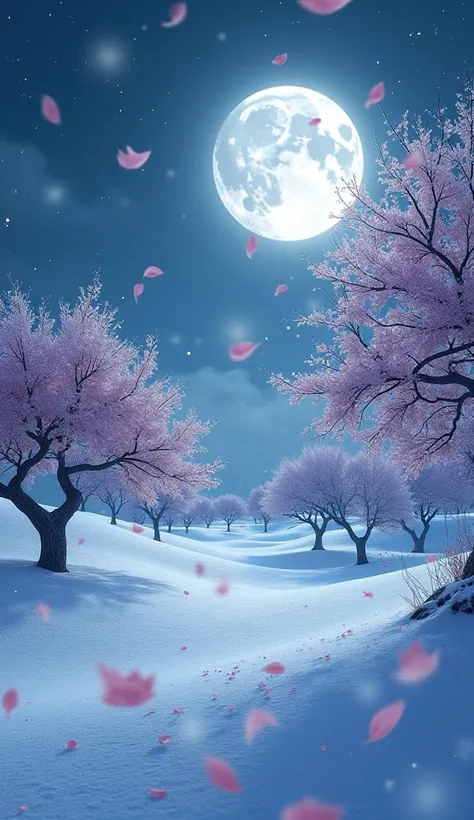 It&#39;s going to snow on a full moon night、Scenery of cherry blossoms falling