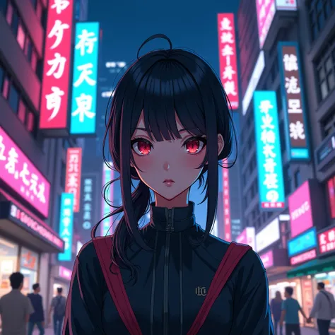 anime style portrait, Neon Street at Night, perfect illumination