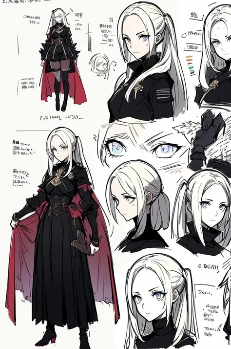 （kishi-v2, Edelgard in black armor,黒い鎧を着た、The murderous woman 、Blonde、 eyes without highlights , ;red eyeliner）,sketch (  character design sheet Change , same characters, whole body, three views, Front, ~ ~ ~ ~ side, return),(Very bright:1.1), [  1 girl:7]...