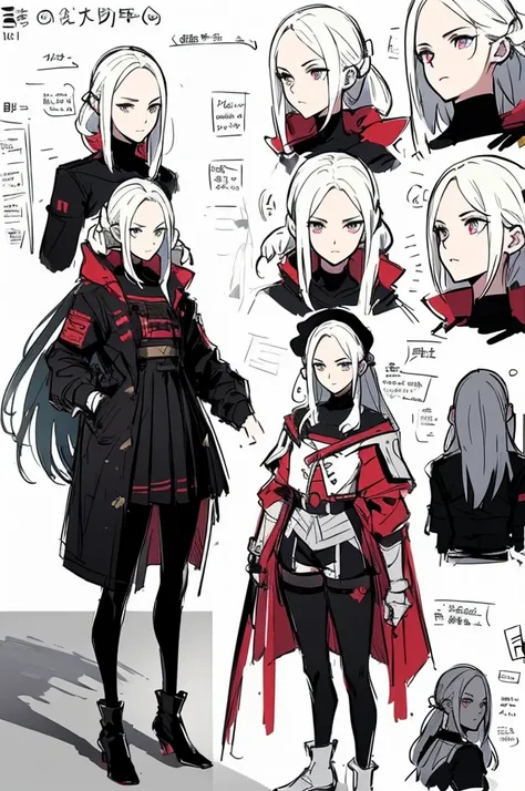 （kishi-v2, Edelgard in black armor,黒い鎧を着た、The murderous woman 、Blonde、 eyes without highlights , ;red eyeliner）,sketch (  character design sheet Change , same characters, whole body, three views, Front, ~ ~ ~ ~ side, return),(Very bright:1.1), [  1 girl:7]...