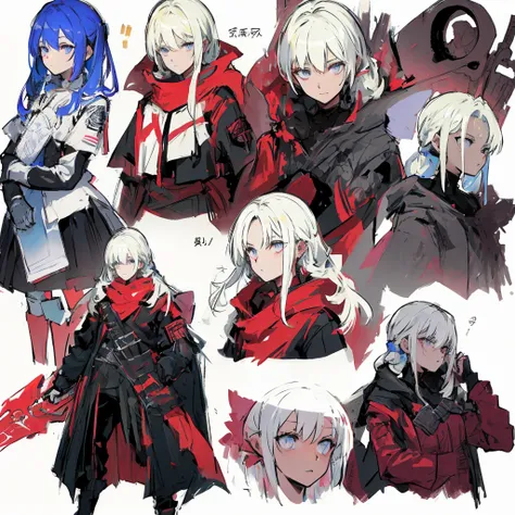 （kishi-v2, Edelgard in black armor,Wore black armor、The murderous woman 、Blonde、Lightless,  eyes without highlights , ;red eyeliner）,sketch (  character design sheet Change , same characters, whole body, three views, Front, ~ ~ ~ ~ side, return),(Very brig...