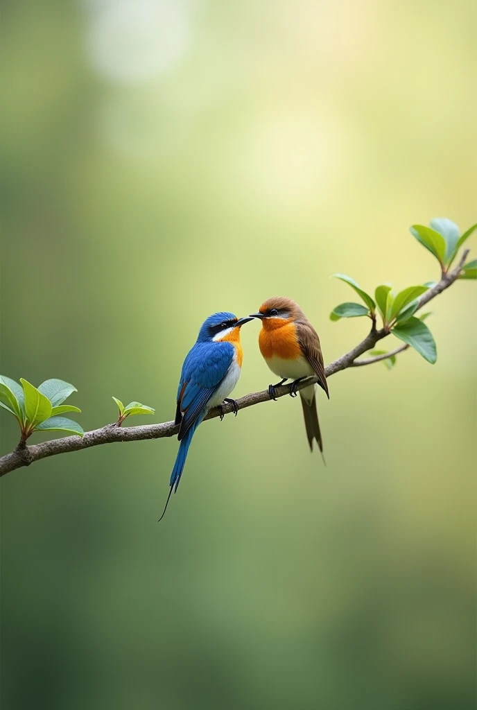 not very thick branch with blue and brown birds without a bottom

