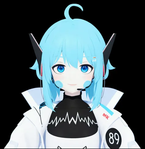  anime girl ,  blue hair and blue eyes ,  wearing a black shirt .,  live 2D virtual youtuber model ,  anime style . 8k, 귀여운 3D  anime girl  렌더링,  portrait anime astronaut girl,  anime style d 3d,   anime mode art style , vrchat,  stylized animation , This,...