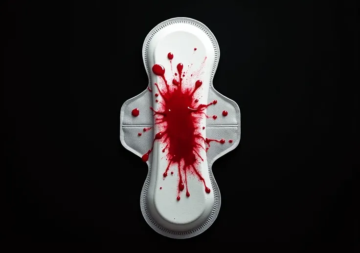 sanitary pad, blood stains,  black background