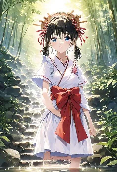 Best Quality, masterpieceUltra HD, 8k，((Japanese Shrine Maiden Clothing))， simple village girl、Black Hair，青 eyes，Shortcuts, Best Quality,High resolution, Ultra HD, blue eyes,