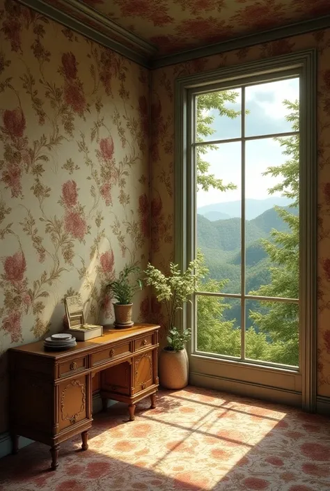 victorian room wallpaper without chair in a landscape 