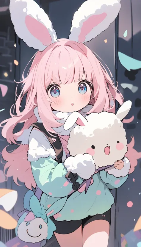 Best Quality,  cute girl,  Pastel,  fluffy rabbit ears,Thief