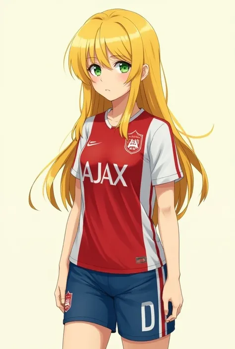 Serious Anime Girl Yellow Long Hair and Green Eyes with Ajax Kit