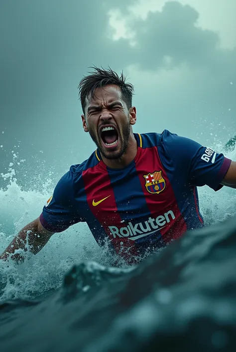 Neymar drowned in the sea and asks for help while crying and wearing a Barcelona shirt