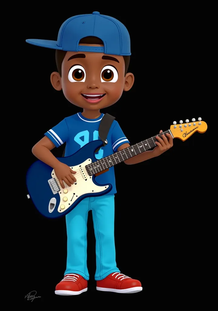 Javier, PJ Masks OC's, Blue Cap, Dark Brown skin, electric Guitar,