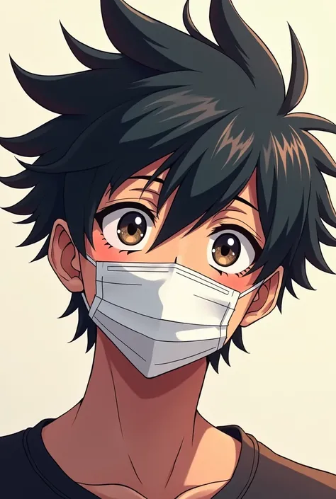 Full face smile mask, black haired anime guy