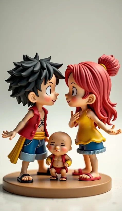 3D image of Luffy and Nami chibi from the anime OnePiece, with the name JEAM is a 3D character in the Onepiece universe.
Chibi, blind box, popmart, cute