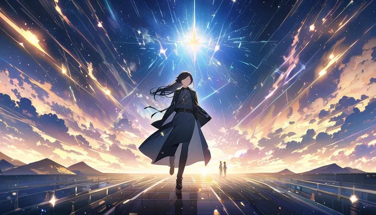 Anime Style,  Man with black hair 、whole body、 Scenery Ive Never Seen 、 background 、hope、courage、Willpower 、Strength、scenery、City、Dream、Heart、moment、Light、Smile、Hand、Radiance、World、Starry Sky、Promise、Future、Wind、Clouds、Scenery
ラウンド比率background 8  :Male 2、