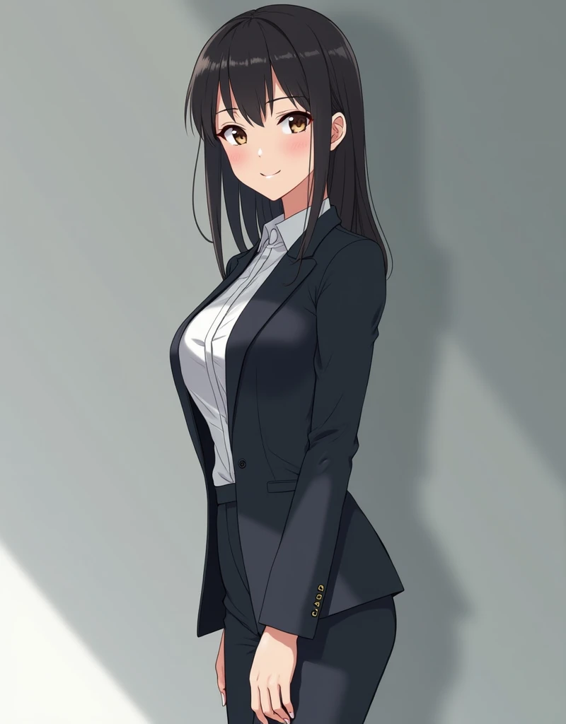 Beautiful woman in a suit, white long sleeve shirt, Plateau and tie, japanese anime style 
