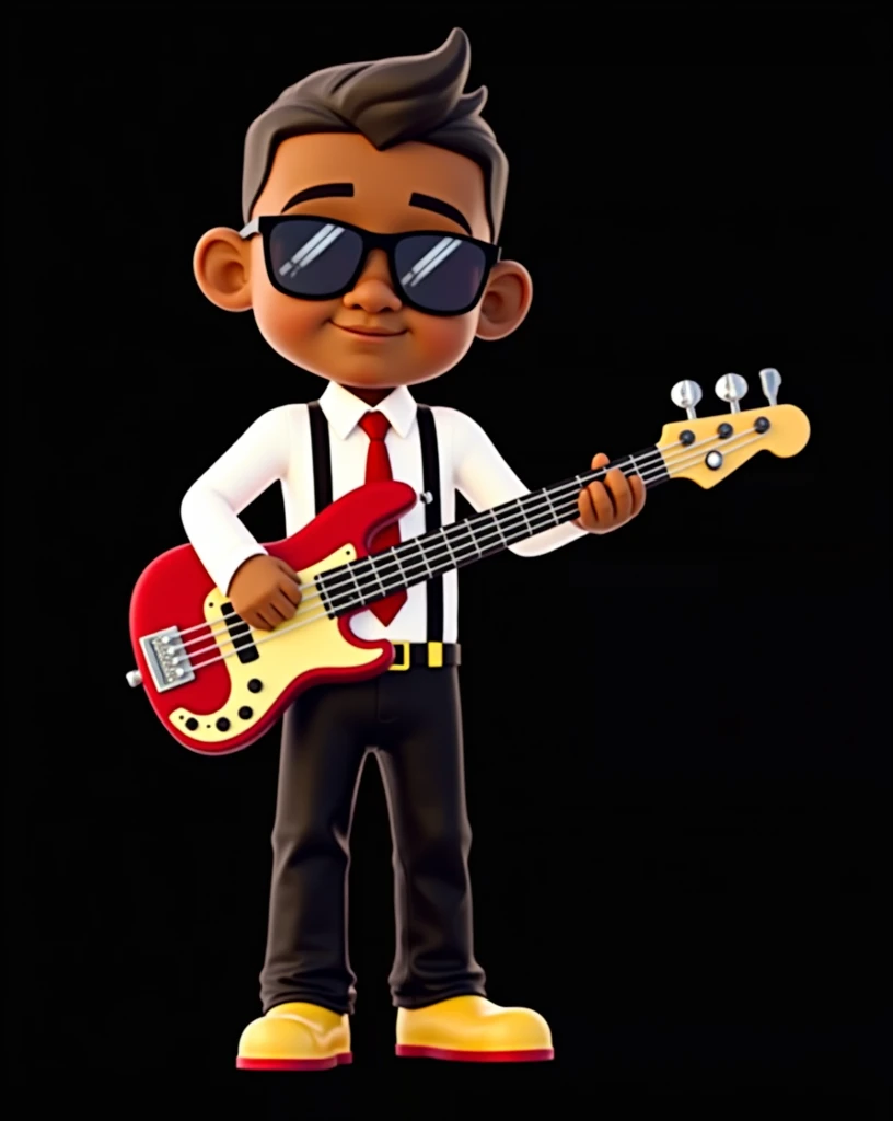 Franklin, pj masks OCs, bass guitar, Red tie, hair cut, sunglasses,