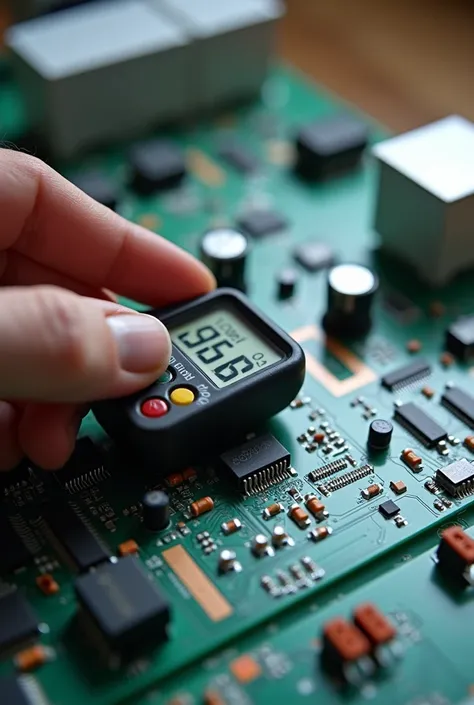 An image of measuring DC voltage with a multimeter on an electronic card