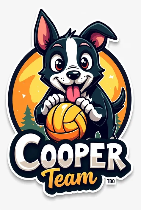 Create volleyball team logo with a cartoon Boston Terrie and a volleyball ball ,  write COOPER TEAM as the name of the team  ( write the name as it is  ) 