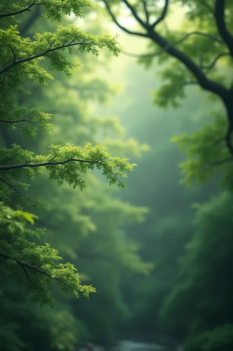 The wind humming through the trees – A close-up of trees with leaves rustling in a soft breeze, capturing the movement of the wind in the branches."