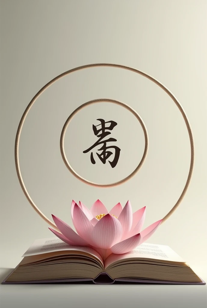 A circle ，  with the Chinese character “lotus” font in it，  all underneath is a book 