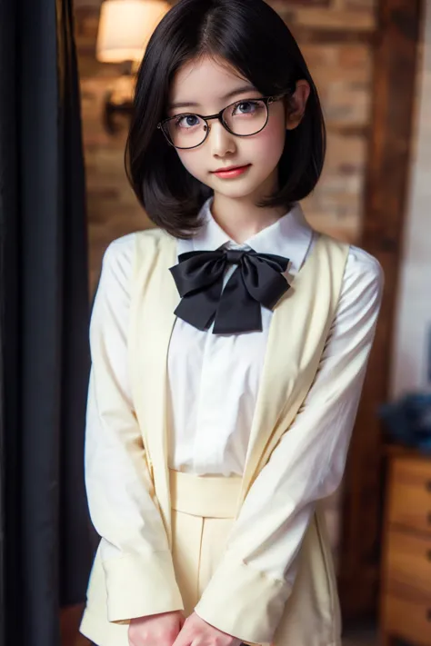 panel anime  :   girl,   white skin,   purple eyes ,   short wavy white hair,   i wear glasses ,  formal clothes  ,nsfw,