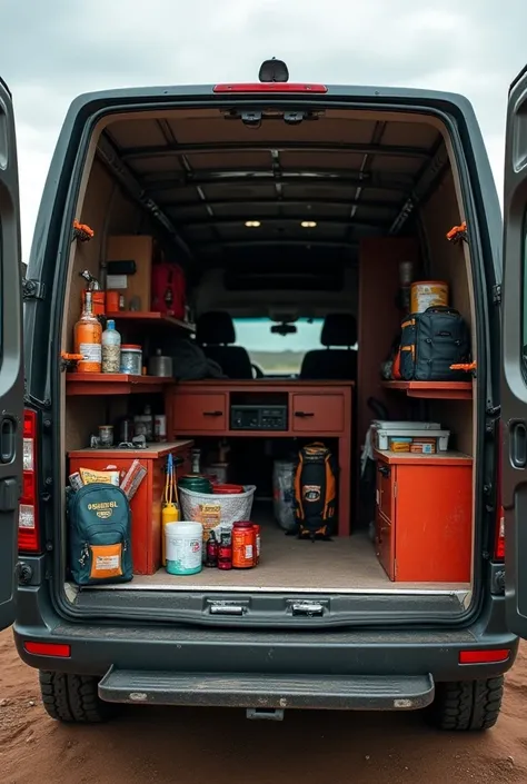 An emergency kit inside a van