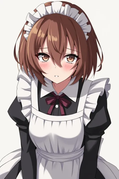 An expressionless brown-haired maid who looks a little wild in anime style