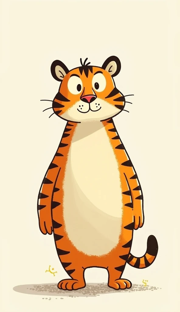 Tiger, funny body shape, minimalist doodle art, cartoonish 