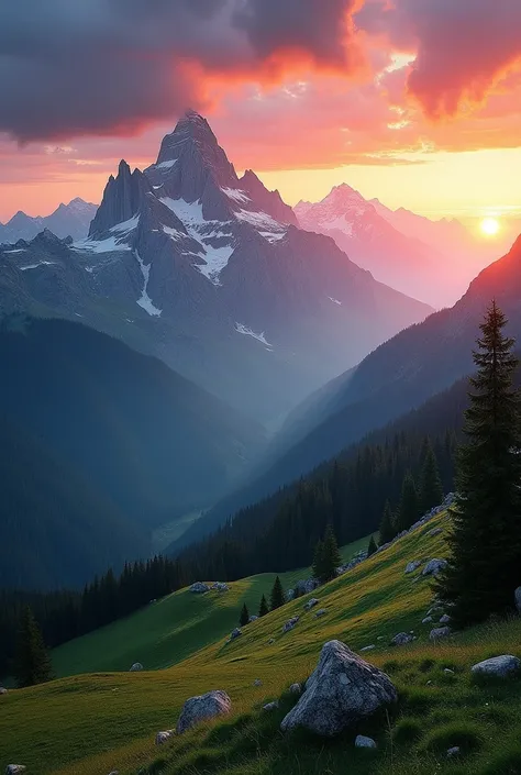 Cemate mountains in Switzerland sunset 