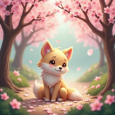 Cute wolf under sakura 