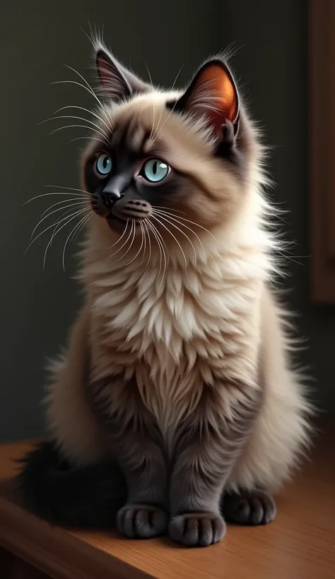 Realistic paintings for mobile wallpapers, There is a curly-haired cat and a fluffy Siamese cat, Dark