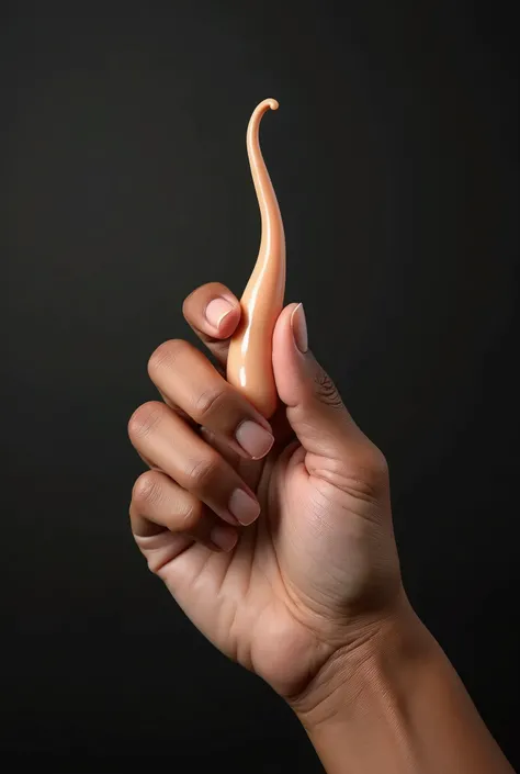 Male hand holding a 5.8 inch penis, in Nepali skin tone