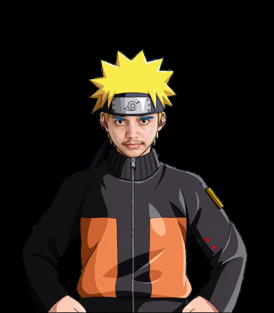 Naruto with a dirty look with torn clothes 