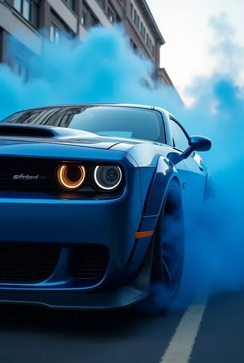 Dodge Challenger cool with blue smoke 
